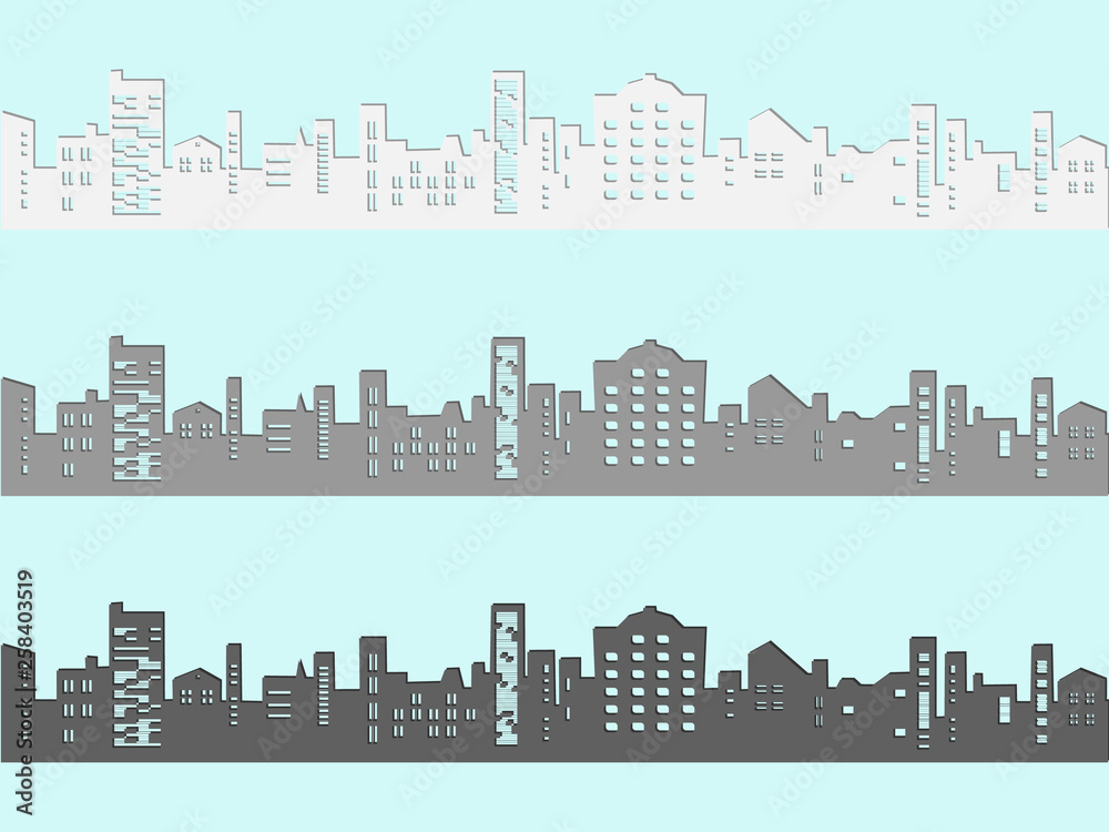 Set of cityscape in white, grey cartoon style