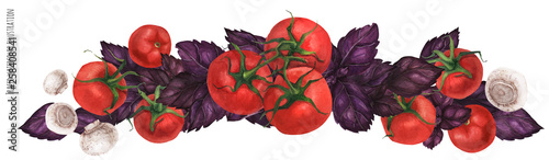 Basil garland with tomatoes and champignons