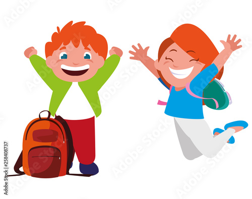 happy little school kids characters