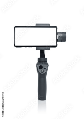 Smartphone gimbal stabilizer isolated on white background.