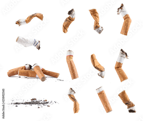 Fotografie, Obraz Dirty cigarette buds isolated set