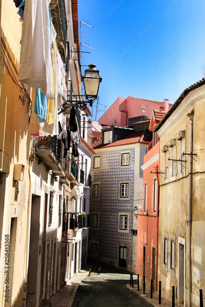 Old colorful houses and narrow streets of Lisbon