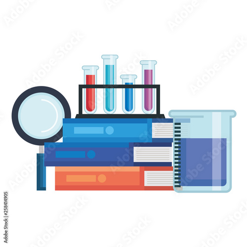 tubes test in holder with books and magnifying glass