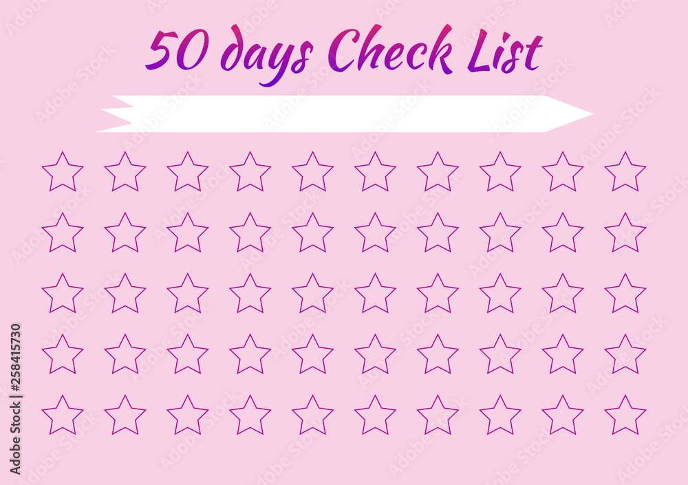 Check list. Stars for marks. Pink background. Scheduler. Tracker Habits