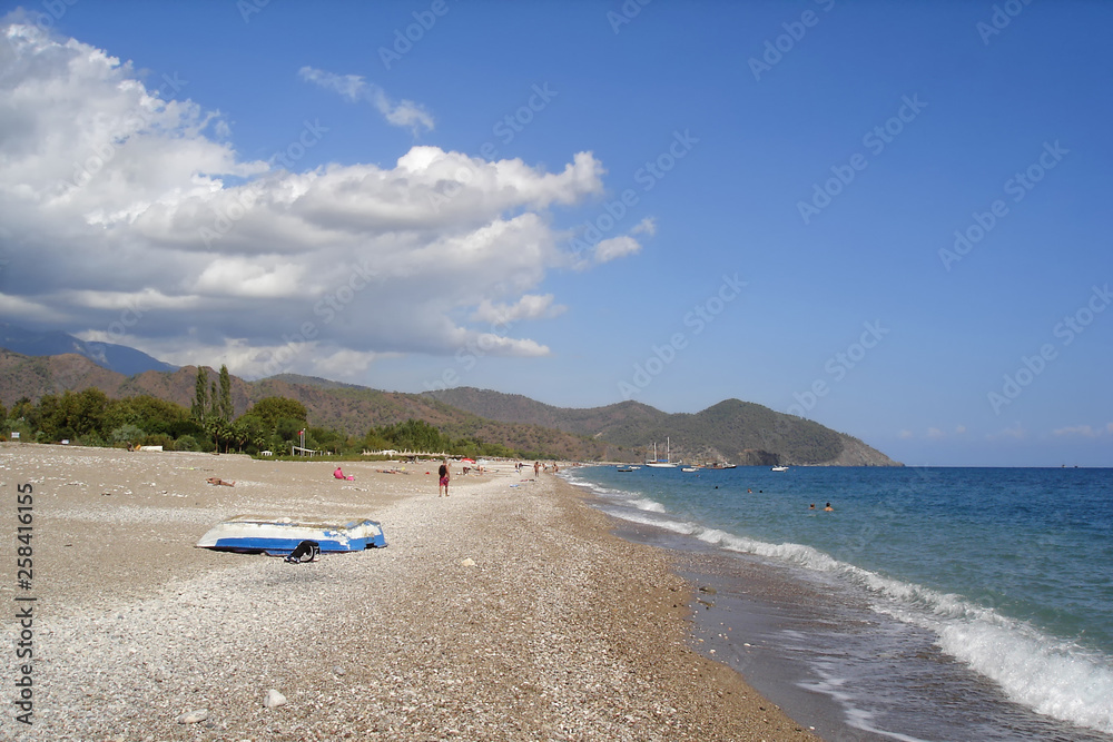 View of Cirali beach in Antalya province of Turkey. Cirali is the very beautiful place and famous turist destination on the Mediterranean coast