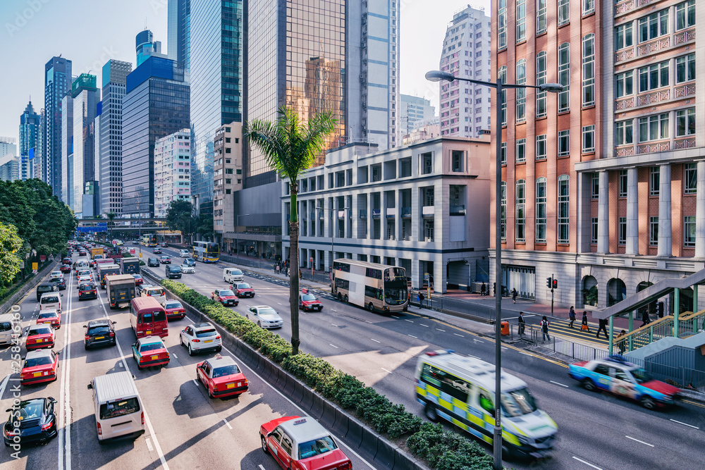 View of the central city street. Hong Kong. - obrazy, fototapety, plakaty 