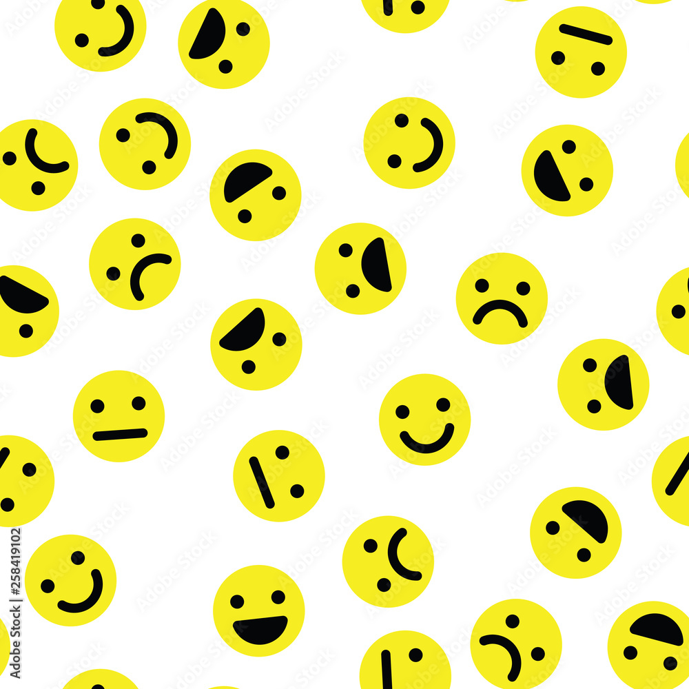 Emoji seamless pattern background. Simple yellow emoticons. Vector illustration
