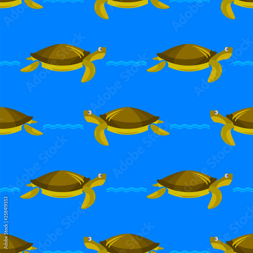 Ocean Turtle Seamless Pattern Isolated on Blue Background. Sea Graphic Simple Animal Texture