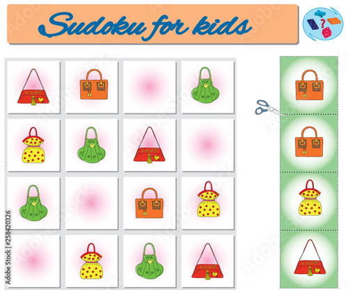 Sudoku for kids with colorful geometric figures. Game for preschool kids