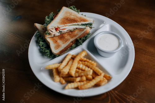 Club Sandwich with Cheese, Garnished with French Fries