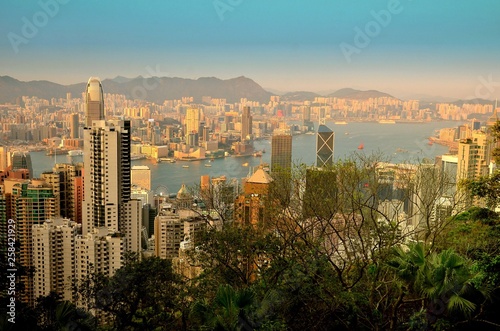 Hong Kong central district skyline and Victoria Harbour