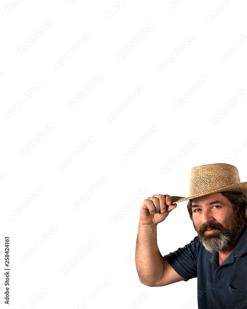 White Male with Beard in Straw Cowboy Hat White Male with Beard in Straw Cowboy Hat