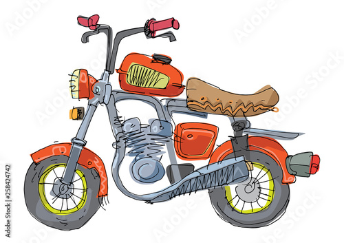 A little cute vintage motorbike. Cartoon. Caricature.