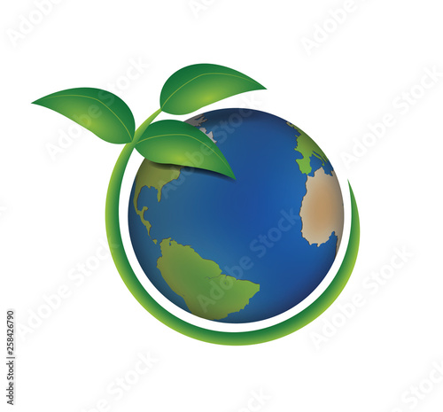 Pianeta terra ecologico con pianta verde intorno