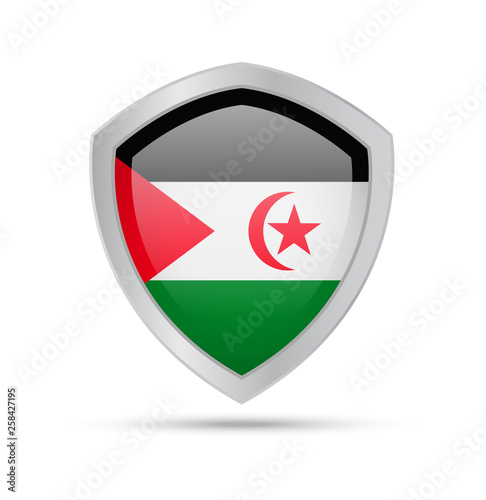 Free Download Shield with Saharan Arab Democratic Republic flag on white background. - GFXLoad