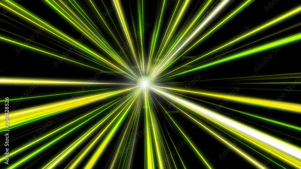 Entering yellow space warp. Abstract background with fast flying light streaks. Speed line & stripes flying into glowing tunnel. Entering yellow space warp. Abstract background with fast flying light streaks. Speed line & stripes flying into glowing tunnel.