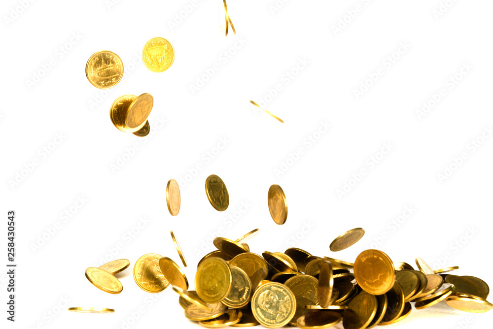 Movement of falling gold coin, flying coin, rain money isolated on ...