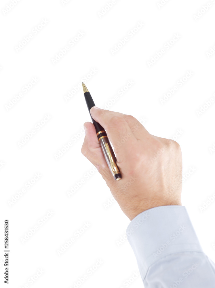 close up. businessman showing a pencil on the copy space close up. businessman showing a pencil on the copy space