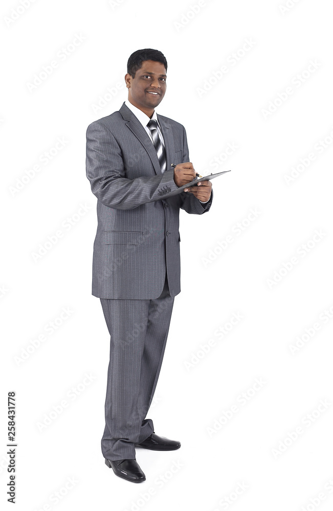 Executive businessman with documents. isolated on white background Executive businessman with documents. isolated on white background