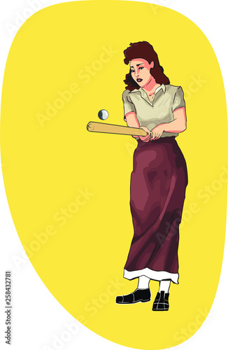 retro woman playing baseball