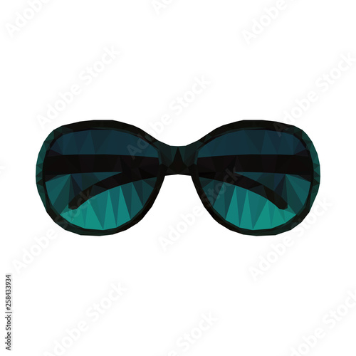Vector Realistic Illustration of Sunglasses. Modern and Fashion Sunglasses. Fashion Accessory for Women. Drawing in Low Poly Style isolated on White Background. Summer Polygonal Eyeglasses
