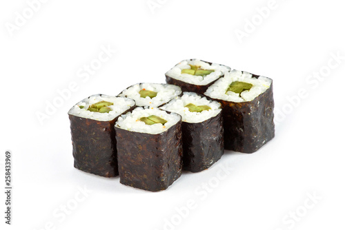 Sushi Roll - Maki Sushi with Smoked Eel, Avocado and Cream Cheese isolated on white background
