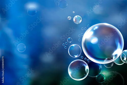 Soap bubbles floating in the green background vector