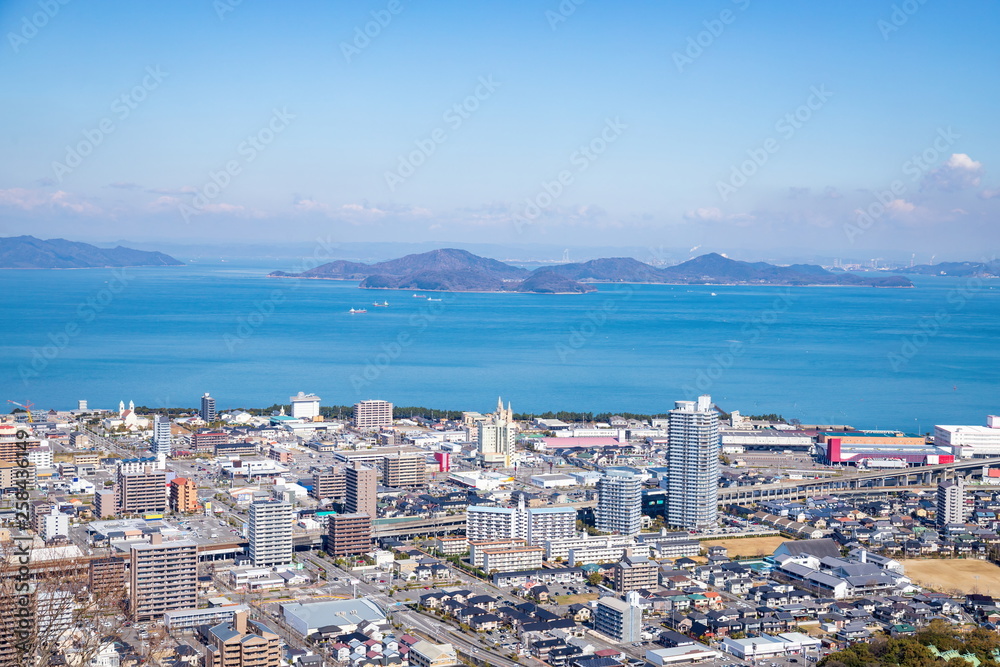 Cityscape of utazu town and seto inland sea ,Shikoku,Japan