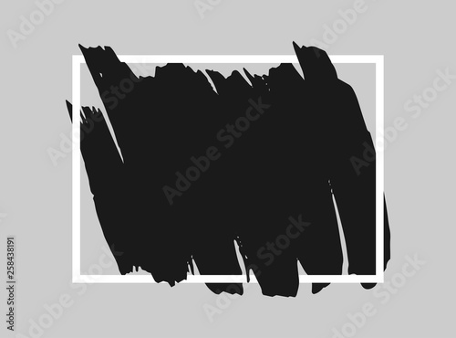 Black brush stroke over rectangular frame. Abstract grunge background template.  photo