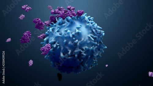 3d illustration proteins with lymphocytes , t cells or cancer cells