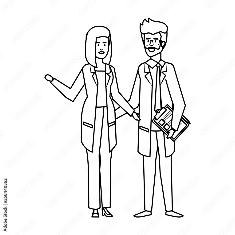 couple of professionals doctors avatars characters couple of professionals doctors avatars characters