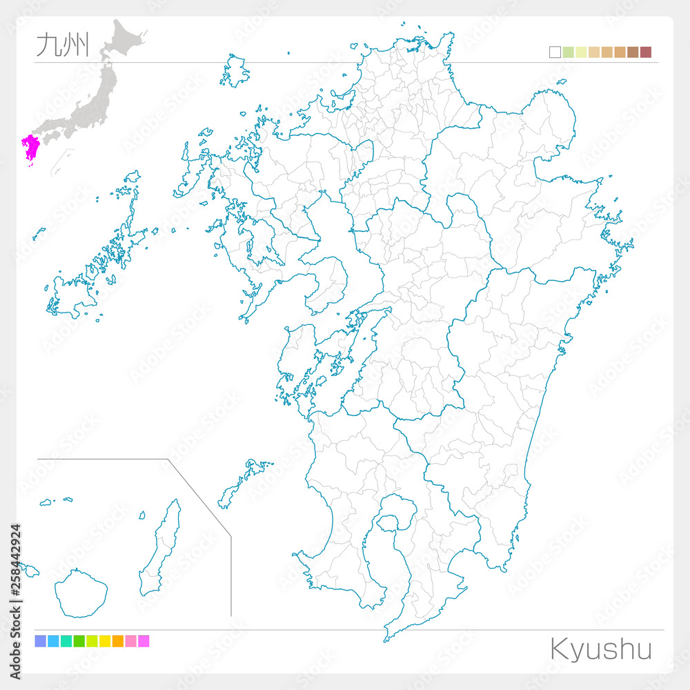 九州地方の地図 Kyushu 白地図風 Stock ベクター Adobe Stock