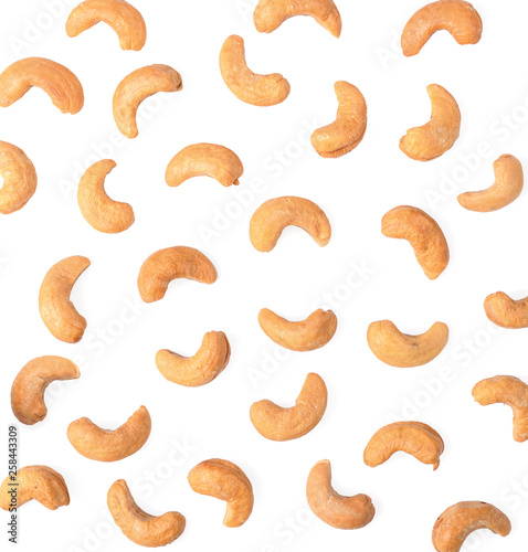 Roasted cashew nut on white background