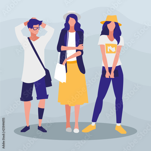young group of models with pose of modeling