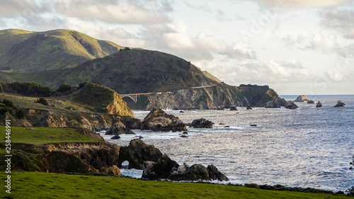 Bixby Creek Bridge Big Sur Aerial View Highway One California Coast Beach Sunset