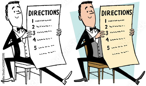 A businessman reading a list of directions. 