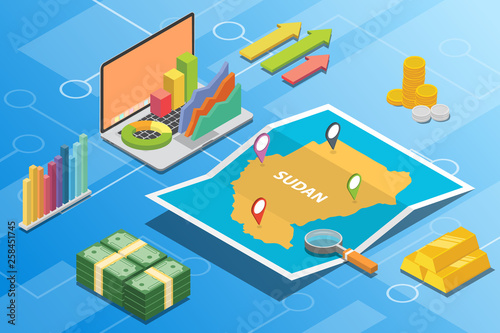 sudan isometric financial economy condition concept for describe country growth expand - vector
