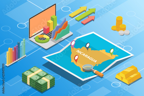 nicaragua isometric financial economy condition concept for describe country growth expand - vector