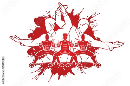 Kung Fu fighter, Martial arts action pose cartoon graphic vector. photo