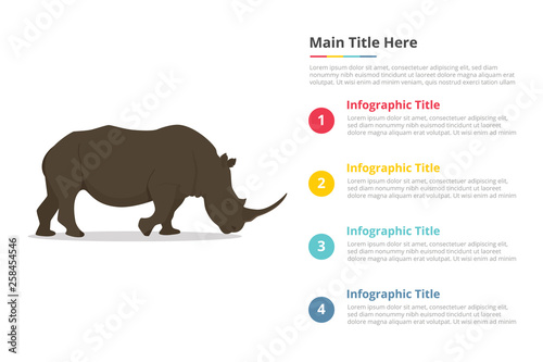 rhinoceros infographics template with 4 points of free space text description - vector