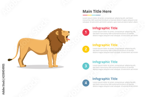 lion roar infographics template with 4 points of free space text description - vector