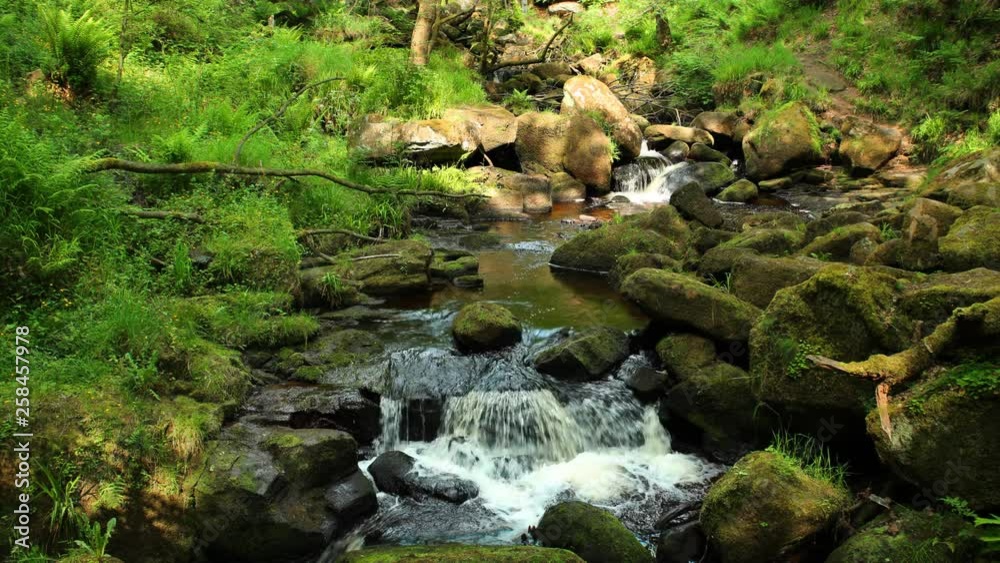 Picturesque cascade on Burbage Brook in the Padley Gorge forest, Peak District, England. Steady shot. Picturesque cascade on Burbage Brook in the Padley Gorge forest, Peak District, England. Steady shot.
