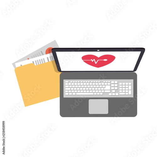 Medical laptop and folder with files