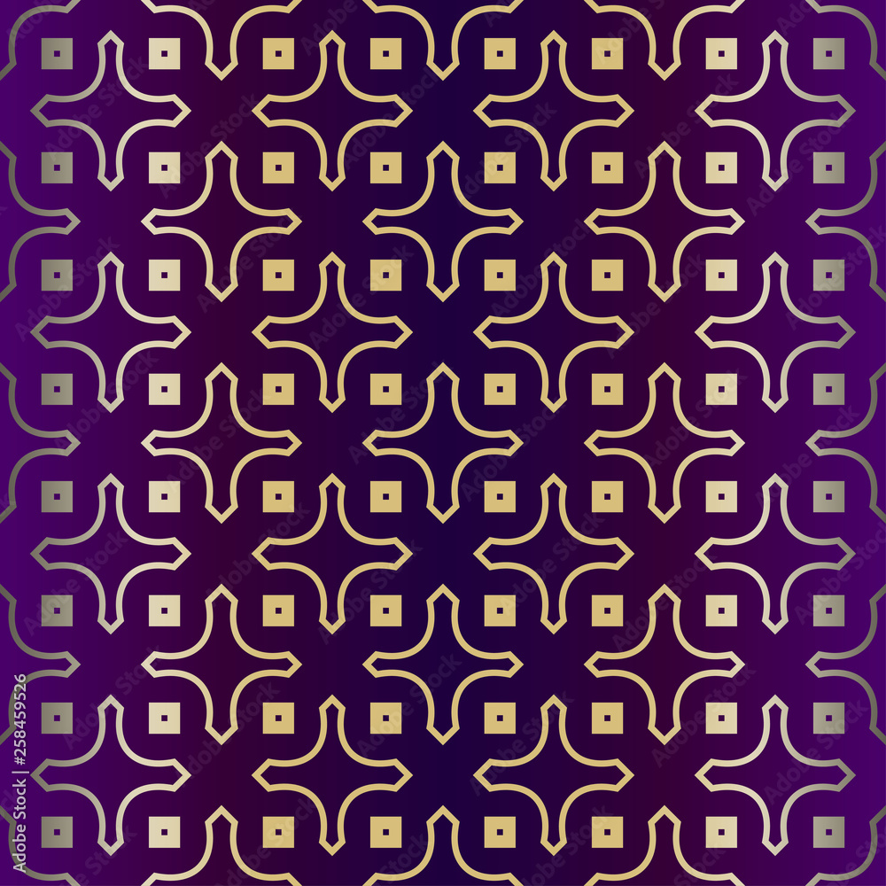 Geometric Modern Ornament. Seamless Vector Pattern. For Wallpaper, Invitation, Fashion Design. Purple gold color Geometric Modern Ornament. Seamless Vector Pattern. For Wallpaper, Invitation, Fashion Design. Purple gold color