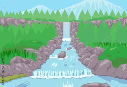 Vector illustration of waterfalls and river stream