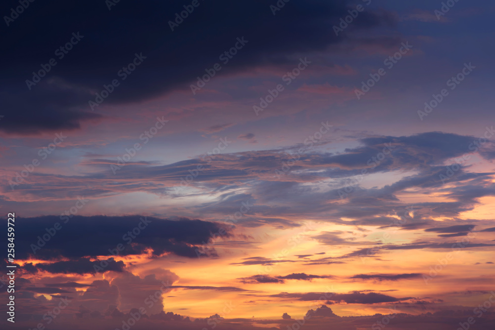 Dramatic colorful sky at sunset with cloud