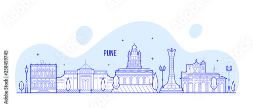 Pune skyline Maharashtra India city linear vector photo