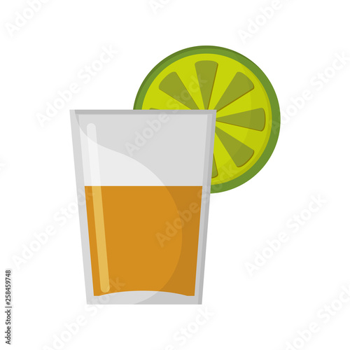 Tequila shot with lemon cartoon