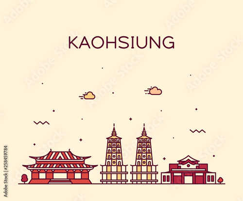 Kaohsiung skyline Taiwan vector city linear style