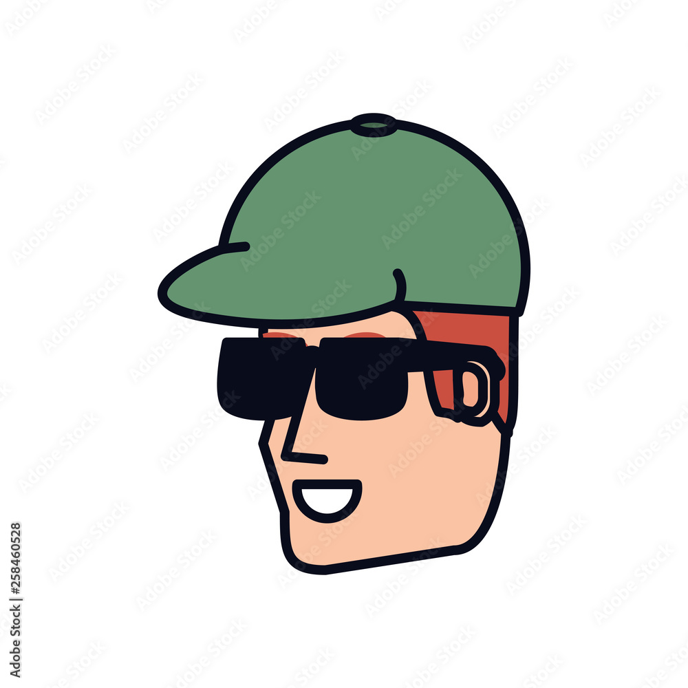 head of young man with sunglasses head of young man with sunglasses